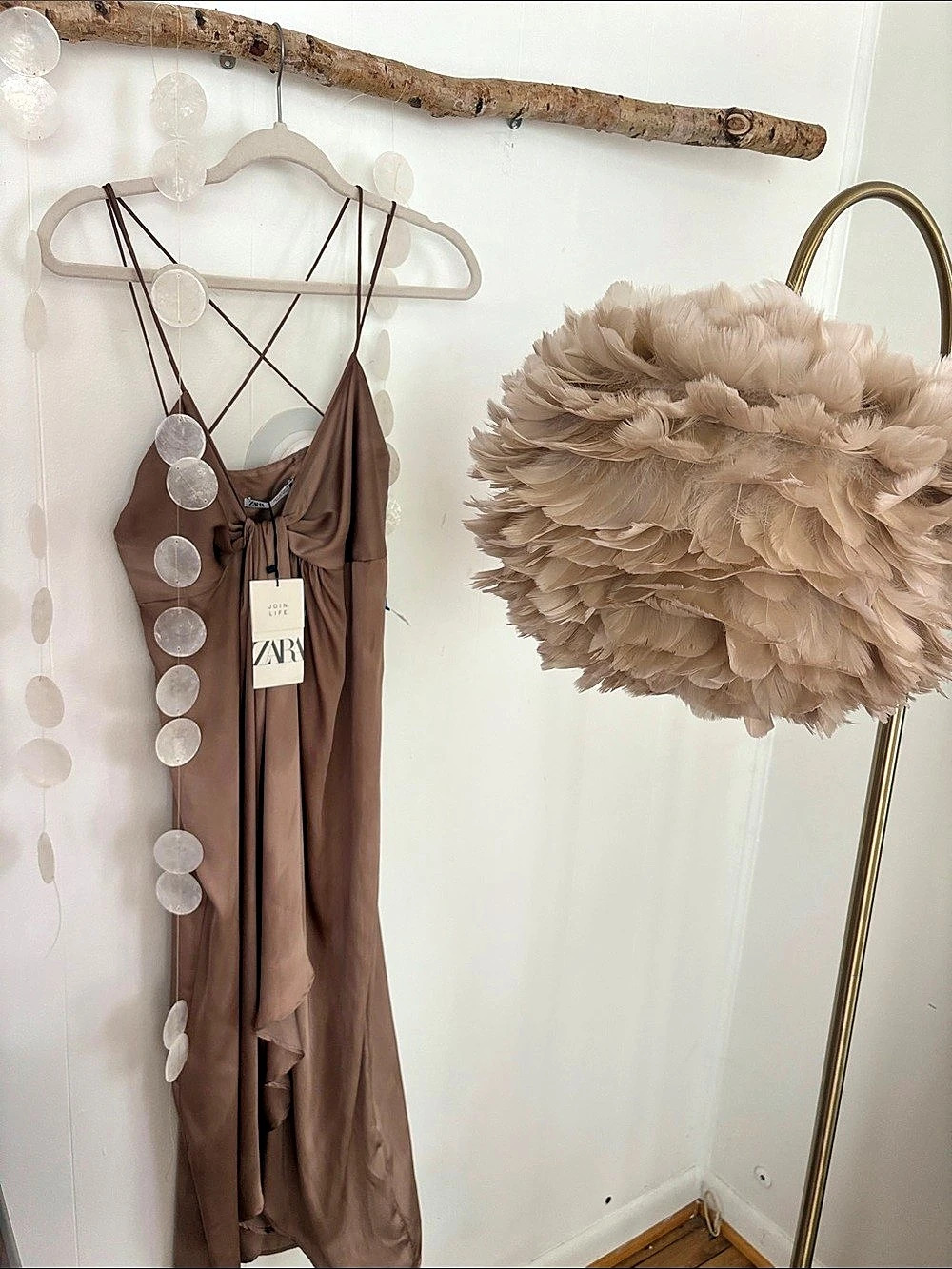 Zara Satin Effect Dress Brown Size Small